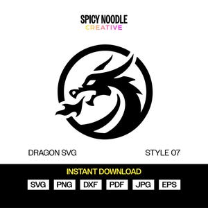 Archivo SVG del logotipo de dragón circular, descarga instantánea - Archivo de corte de dragón Cricut - Perfecto para manualidades y diseños - Clipart de dragón simple y llamativo
