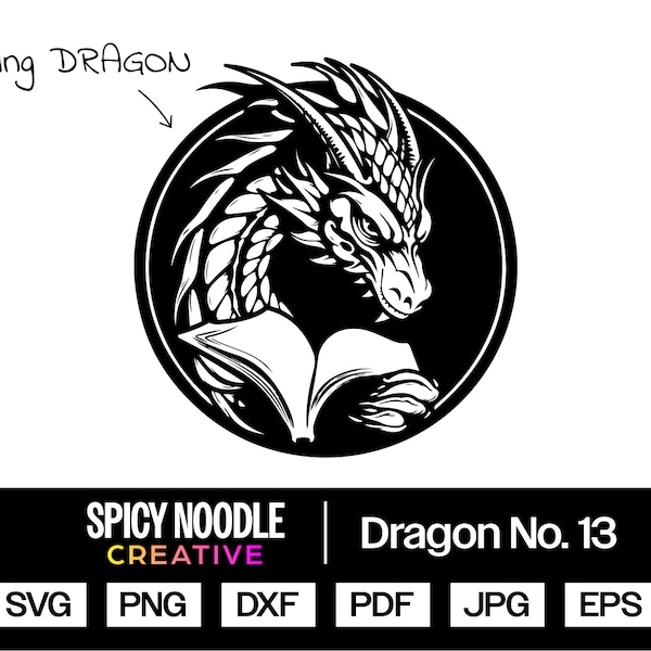 Reading Dragon SVG Cricut Dragon Head SVG Circle Dragon Logo Dragon Circle SVG for Shirt Dragon Head Silhouette