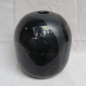 John Dunlap Black, Blue, Green Asian Inspired Pacific Northwest Studio Pottery Vase / Stoneware With Wax Resist / From Harstine Island