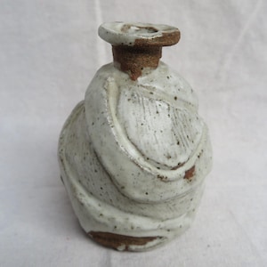 Vintage Rustic Earthy Studio Pottery Slab Vase / White Frost on Brown / Stoneware / Signed