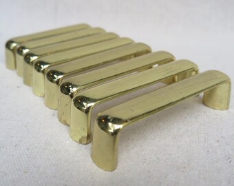 Vintage Polished Bright Gold Finish, Solid Metal Cabinet Handle, Drawer Pull / Made In Taiwan / 80s Deco Modern Furniture Hardware