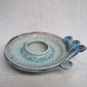 Vintage Studio Pottery Blue Green With Crystalline Glaze Ceramic Candleholder / For Tealight or 1 1/2" Diameter Candle / Signed