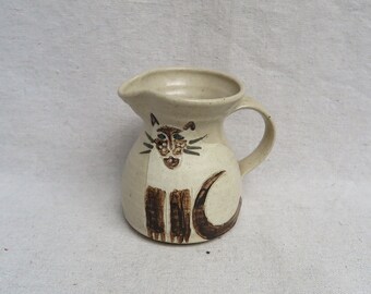 Studio Pottery Hand Painted Cat Creamer / Seated Kitty / Ceramic / Like Victoria Littlejohn / 3 7/8&quot; Tall