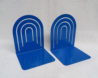 Spectrum Designs Arches Metal Bookends / Rainbow Arch Shape / 80s Art Deco Style / BLUE / Set of 2 / 6" Tall / MCM