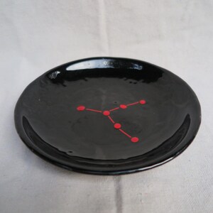 Vintage Barbara Lamb Studio Pottery Virgo Constellation Plate / Red on Black
