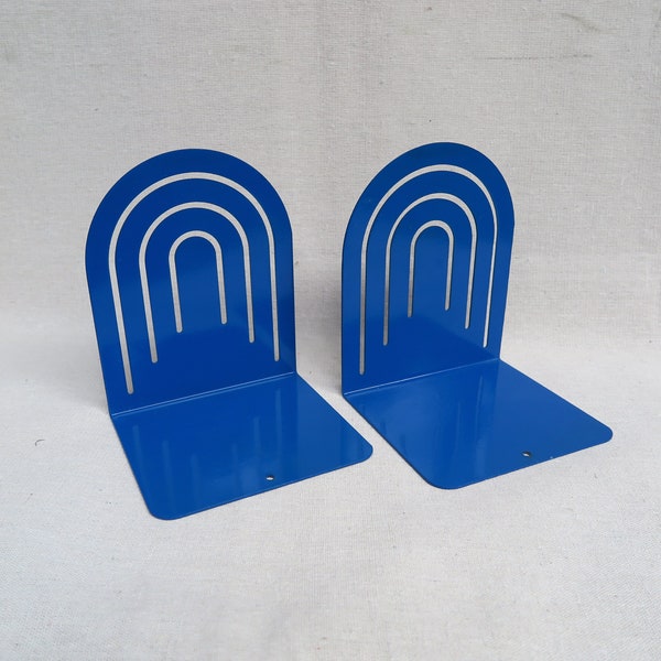 Spectrum Designs Arches Metal Bookends / Rainbow Arch Shape / 80s Art Deco Style / BLUE / Set of 2 / 6" Tall / MCM