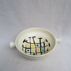Roger Capron Lug Handled Pottery Bowl With Abstract Designs / Vintage 1950s Vallauris France Ceramics