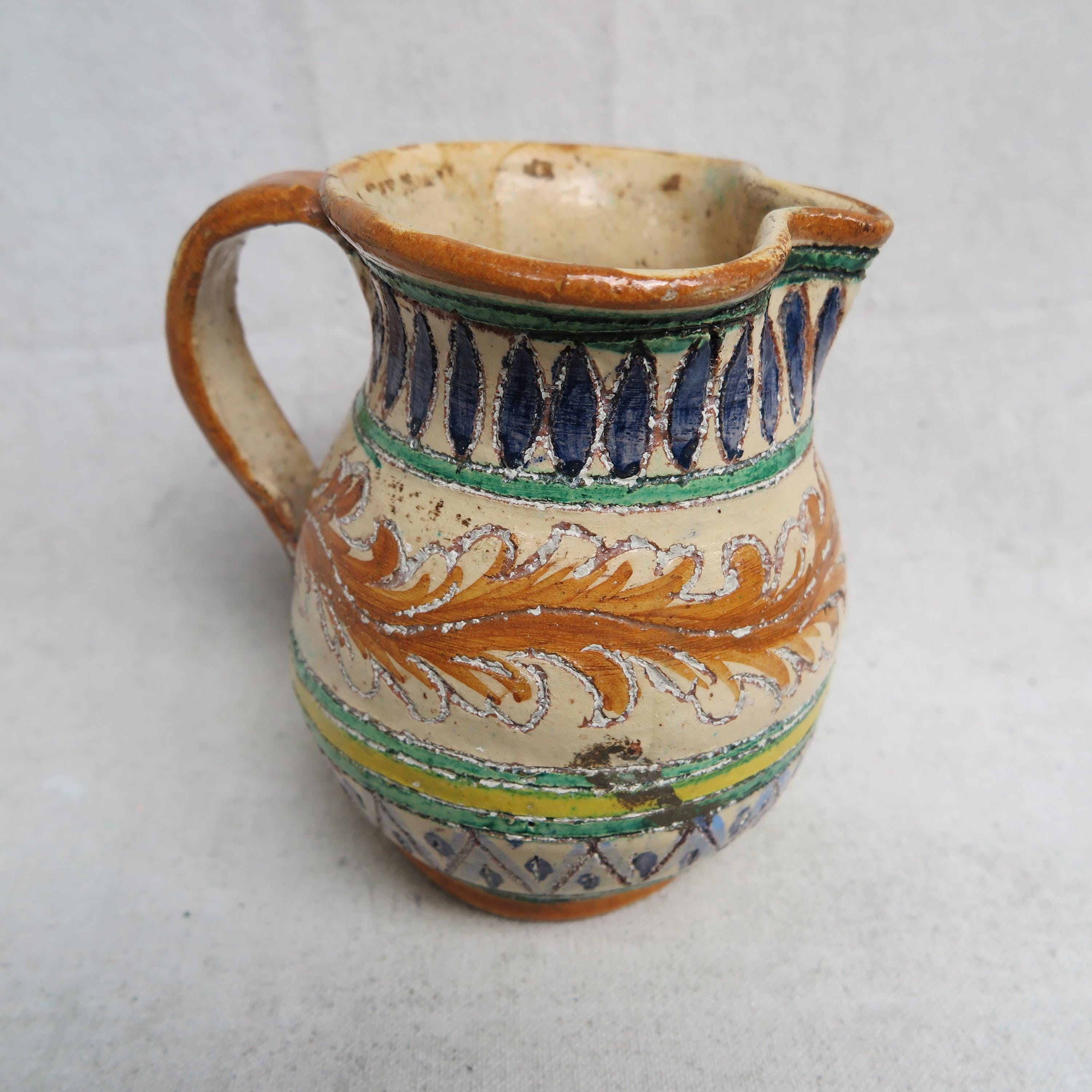 Vintage Colorful Majolica Studio Pottery Italian Pitcher / Hand Painted ...