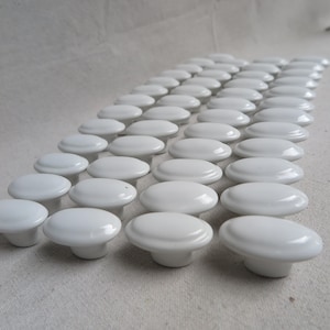 Vintage Classic White Oval, Round Ceramic Cabinet Knob, Drawer Pull / Japan / Sets of 6, 8, and 10
