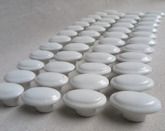 Vintage Classic White Oval, Round Ceramic Cabinet Knob, Drawer Pull / Japan / Only 3 LEFT