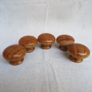 Vintage Farmhouse Style Wooden Cabinet Knob / Light Brown, Mushroom Shape / Set of 5