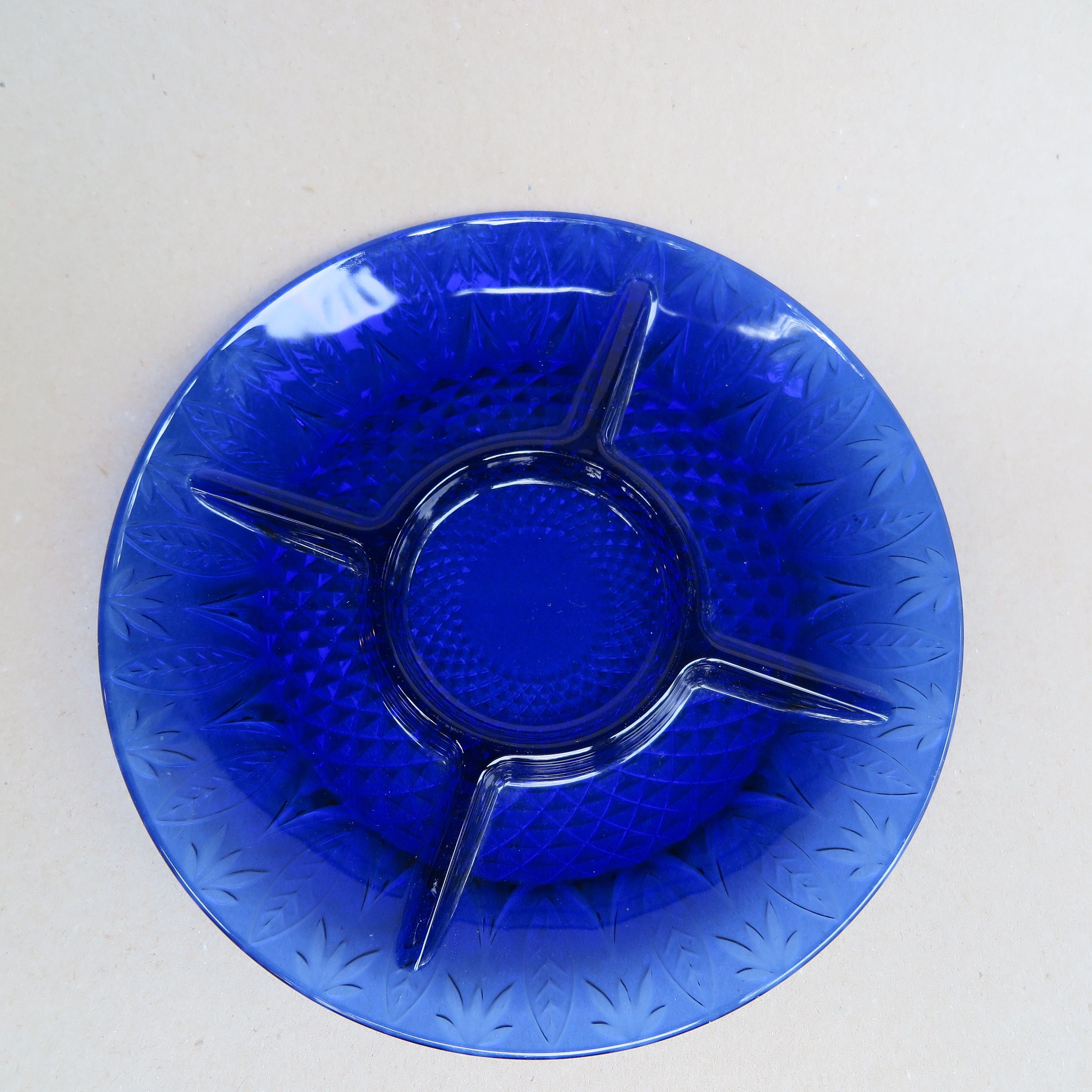 Vintage Cobalt Blue Cut Glass Appetizer or Crudités Plate / Etsy