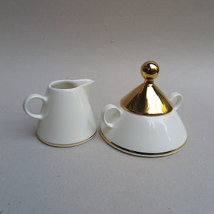 Vintage Arabia Harlekin Gold Porcelain Creamer and Sugar Holder / Arabia Finland / By Inkeri Leivo / 1980s / White With Gold Rim / Set