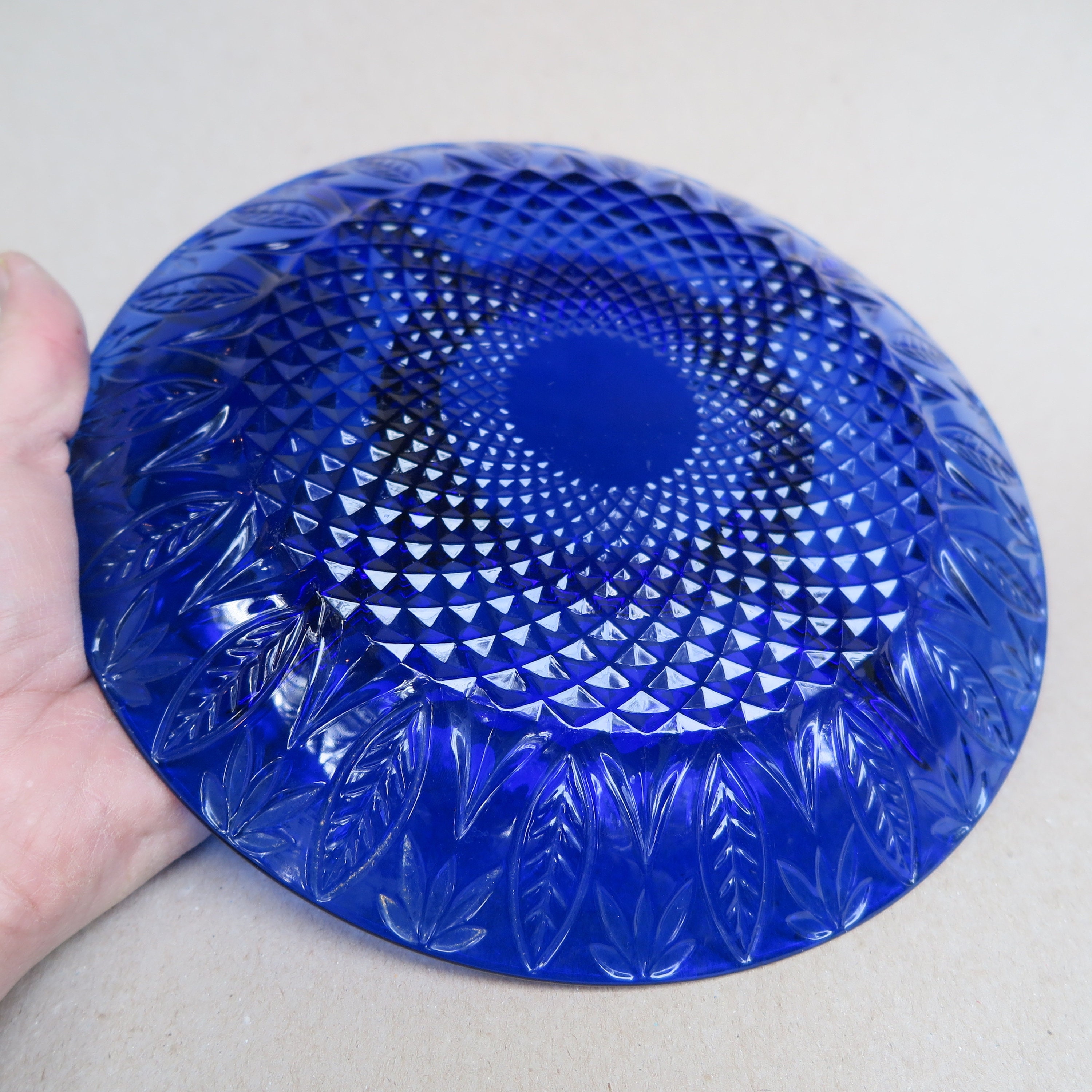 Vintage Cobalt Blue Cut Glass Appetizer or Crudités Plate / Etsy