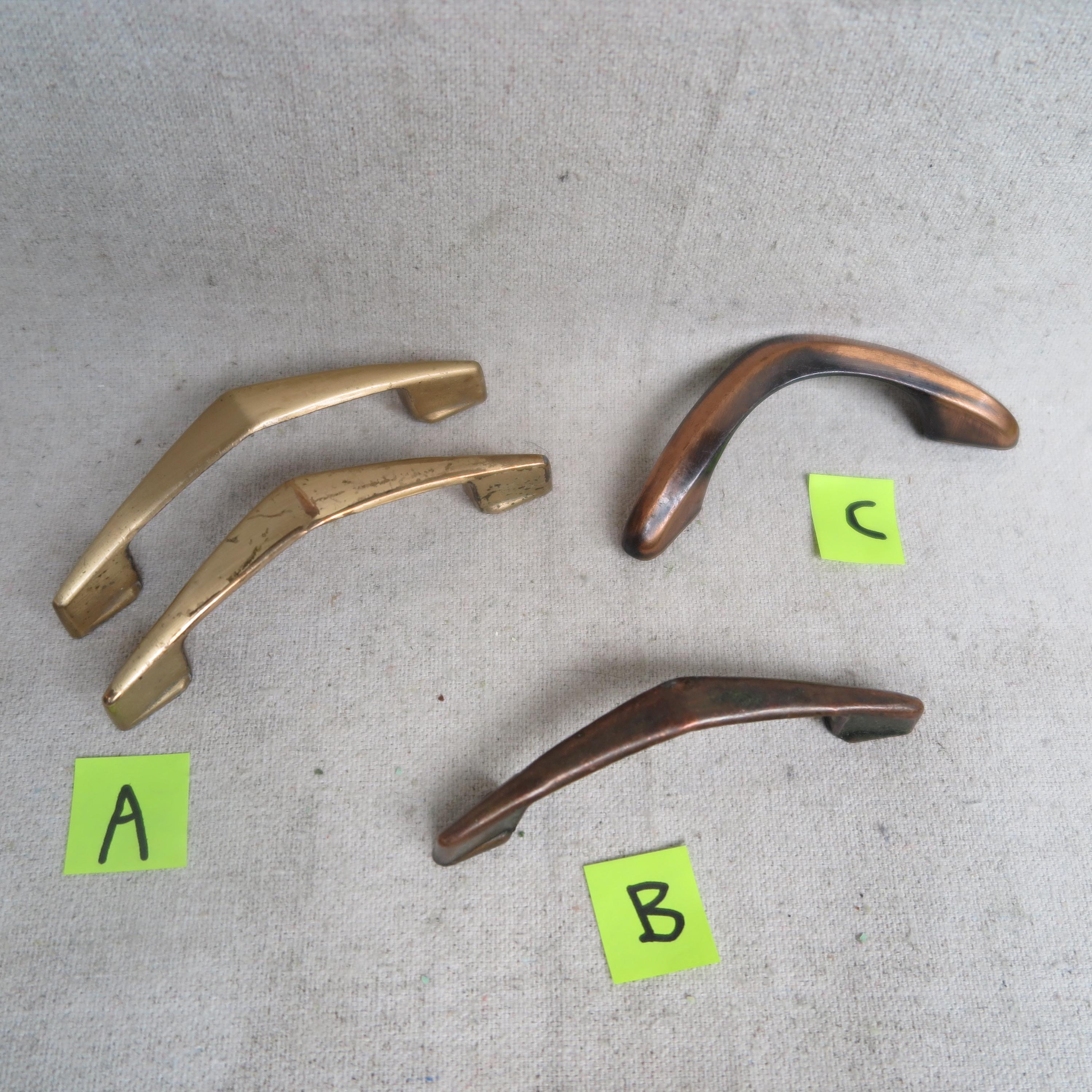 Vintage MCM Boomerang Chevron Style Gold Patina Ajax Drawer Pull
