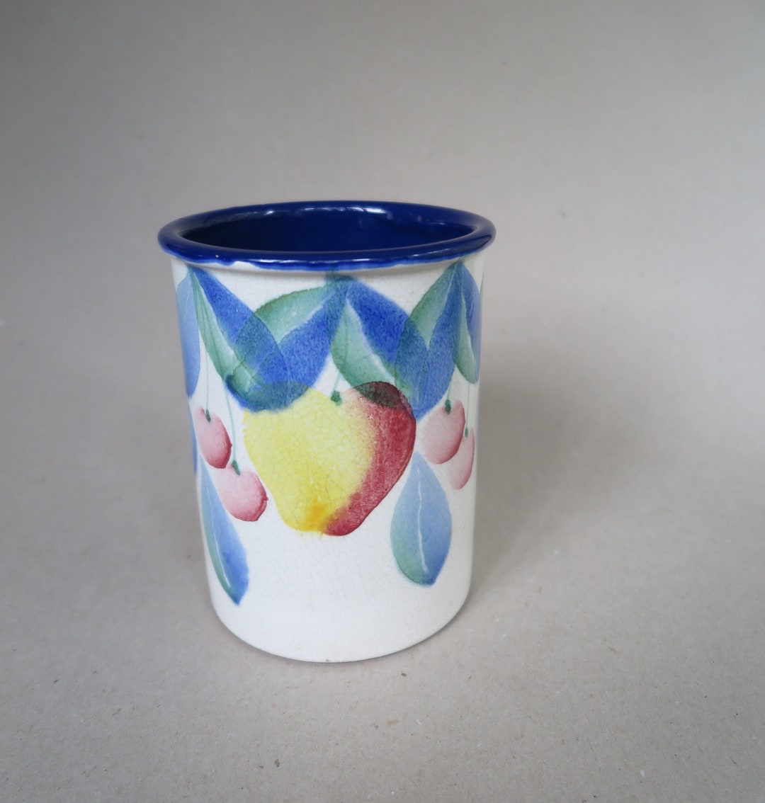 Ceramiche Alfa Italy Utensil Pot With Cherries and Pears Etsy