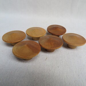 Vintage Set of Round Mushroom Cap Wooden Drawer Pulls, Cabinet Knobs / Natural Color Wood / Set of 6