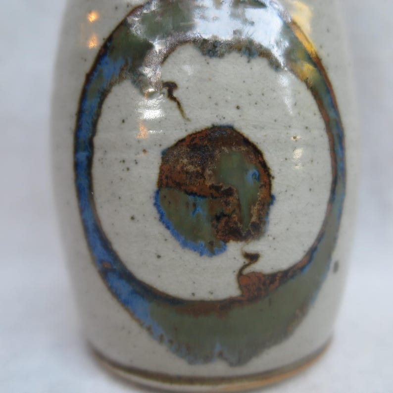Vintage Studio Pottery Vase in Grey With Rust, Blue, Green Painterly ...