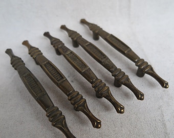 Vintage Unlacquered Brass Drawer Pull, Cabinet Handle / MCM Ajax 1960s