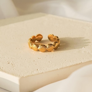 Shell ring - gold shell ring, gold ring, gold ring adjustable size, waterproof gold ring - hejgreta
