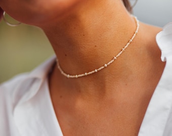 Choker Necklace freshwater Pearls, Small Pearl Choker, Seed Bead Choker - ELNA