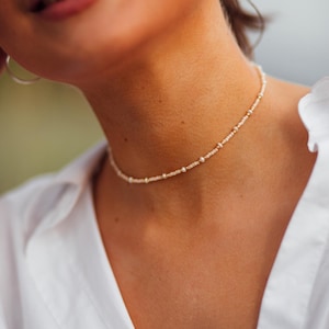 Choker Necklace freshwater Pearls, Small Pearl Choker, Seed Bead Choker - ELNA