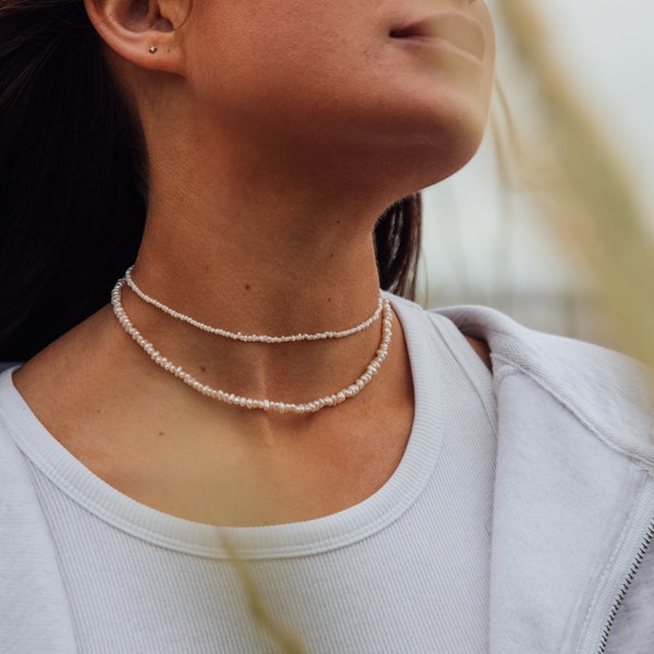 Perlenkette Halskette Necklace Choker wasserfest & gold Pearl Choker Necklace - WILMA