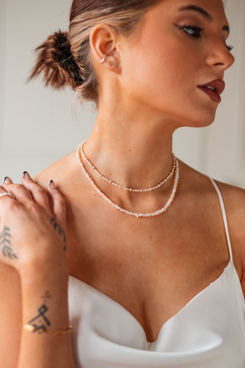 Perlenkette Choker, Halskette mit Perlen, Süßwasserperlenkette, Choker mit echten Süßwasserperlen, Perlenchoker, Pearl Necklace ELNA zdjęcie 8