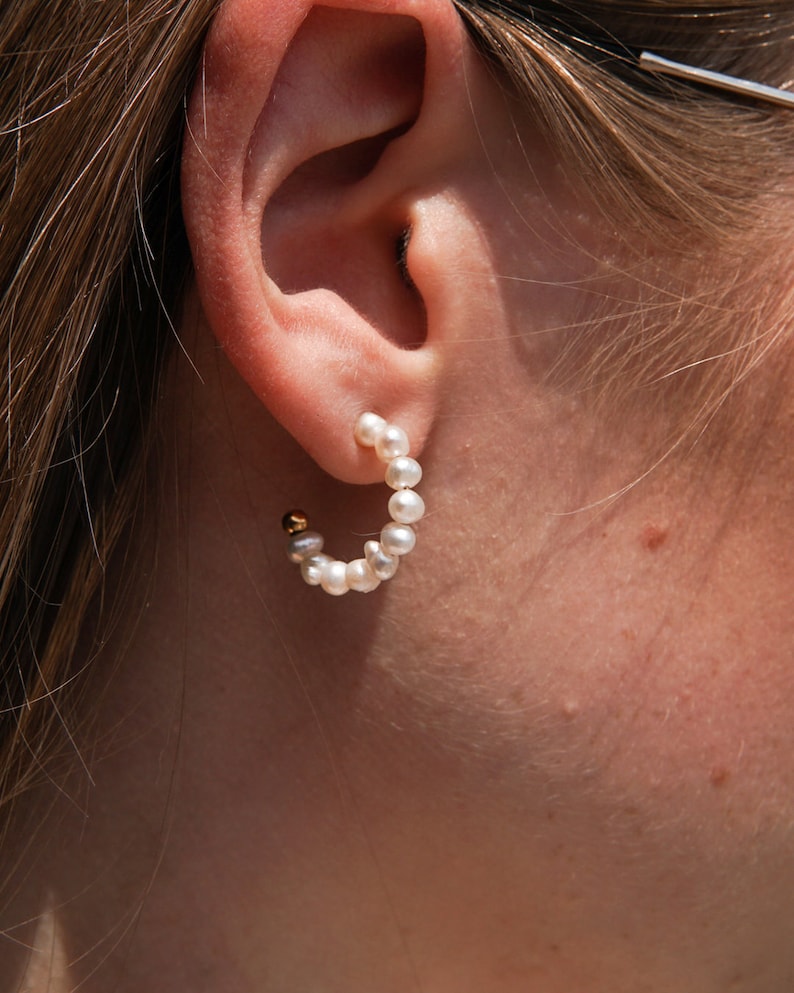 Pearl Earrings Waterproof Earrings with Beads, Stainless Steel Silver Earrings, Pearl Earring freshwater pearls, Silver Earring round EMMIE image 3