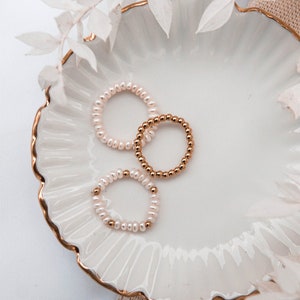LIV, SOFIA, TORA • Set / waterproof pearl rings / waterproof pearl rings, Jewelry gift for her, minimal rings with pearls and golden beads