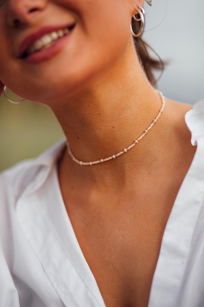 Perlenkette Choker, Halskette mit Perlen, Süßwasserperlenkette, Choker mit echten Süßwasserperlen, Perlenchoker, Pearl Necklace ELNA Bild 1