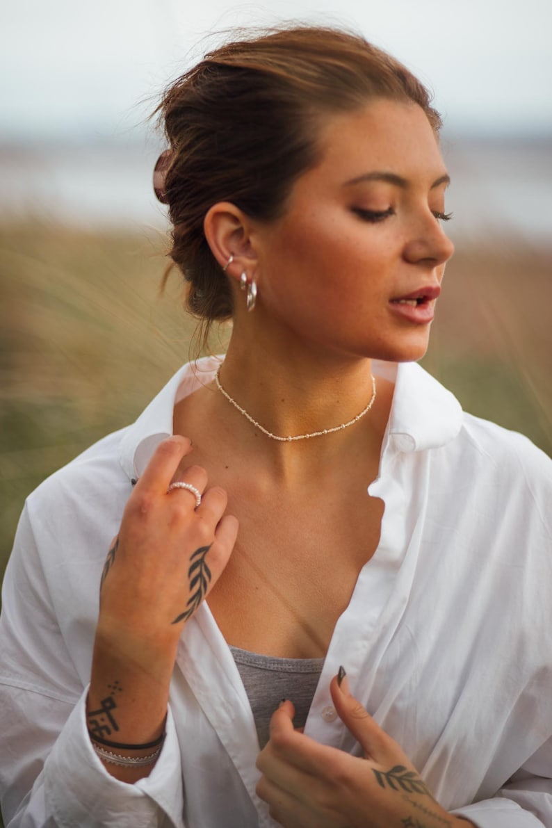 Perlenkette Choker, Halskette mit Perlen, Süßwasserperlenkette, Choker mit echten Süßwasserperlen, Perlenchoker, Pearl Necklace ELNA Bild 10