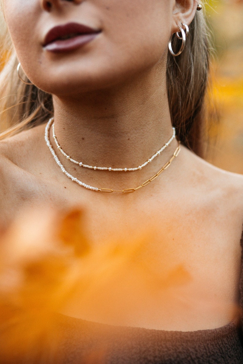 Perlenkette Choker, Halskette mit Perlen, Süßwasserperlenkette, Choker mit echten Süßwasserperlen, Perlenchoker, Pearl Necklace ELNA Bild 6
