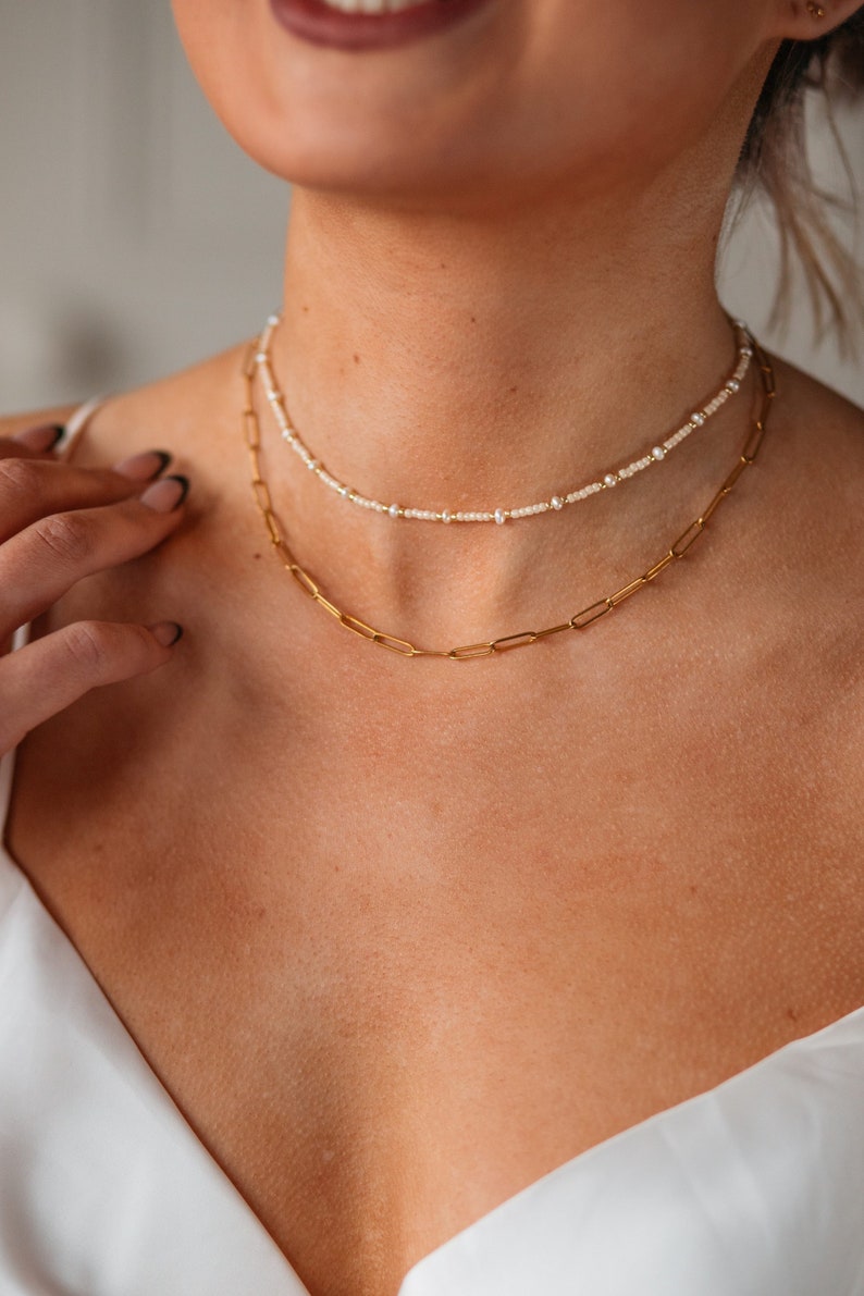 Perlenkette Choker, Halskette mit Perlen, Süßwasserperlenkette, Choker mit echten Süßwasserperlen, Perlenchoker, Pearl Necklace ELNA zdjęcie 2