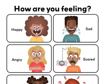 Feelings chart, colorful emotions poster for kids ("How are you feeling?" white rectangular)