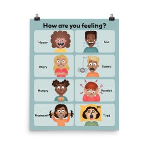 Feelings Chart Printable for Kids - 8 Emotions Blue | School Counselor Resource | Teacher Classroom Art | Parent Homeschool Aid