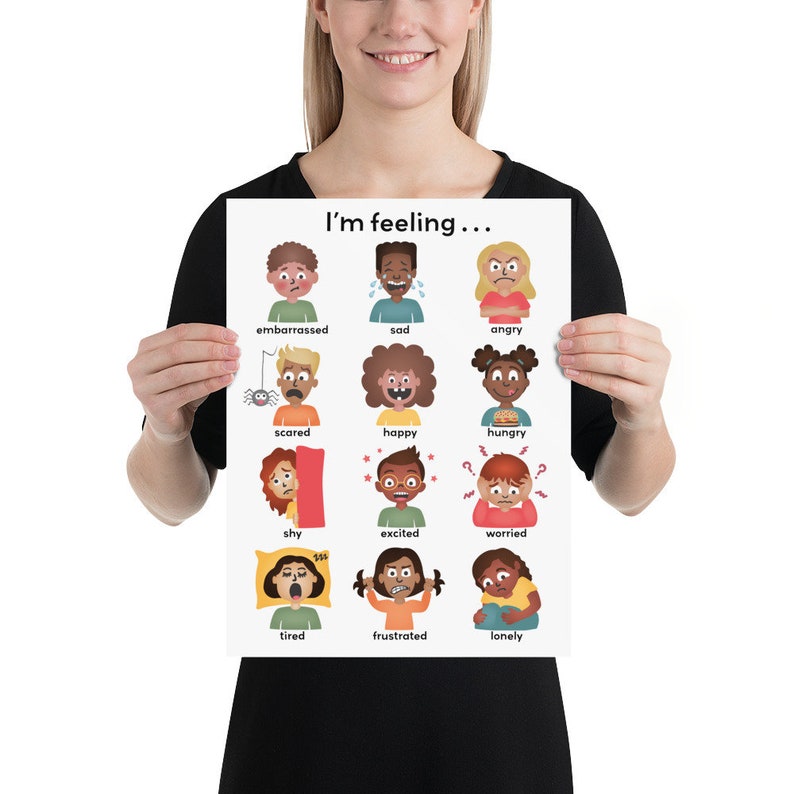 Feelings Chart, Colorful Emotions Poster for Kids i'm Feeling White ...