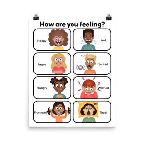 Feelings Poster for Diverse Kids - 8 Emotionen weiß | Klassenzimmer Dekor | Lehrerressource