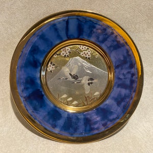Art of Chokin Japanese Plate - Collectible Metal Plate  - Carved - 24k Gold Edged - 6”