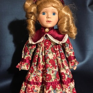 Vintage Porcelain Doll - Floral Dress - 12”