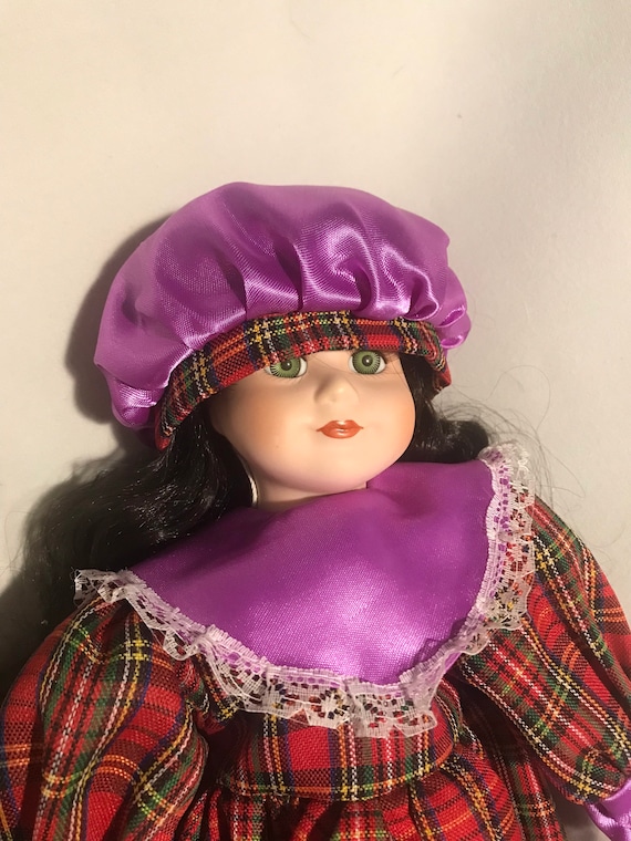 porcelain doll with purple dress Vintage Russian PORCELAIN Doll Rabbit Fur Cap / Scarf Velvet Purple Dress for Sale in Alhambra, CA