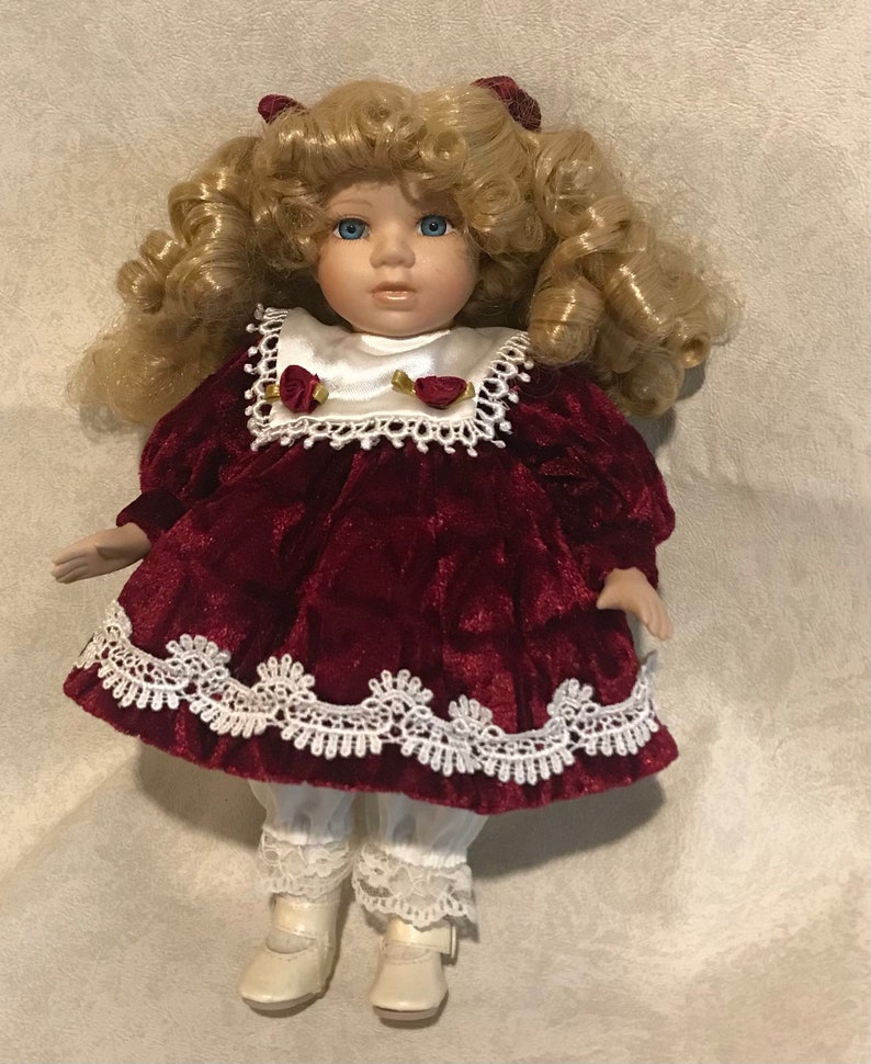 Vintage Porcelain Collectors Choice Doll Red Velvet Dress 10 Etsy