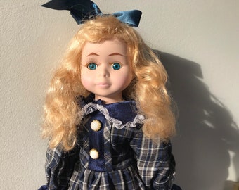 Vintage Porcelain Doll - The Princess Collection - Blue Plaid Dress - 16”