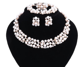 Ensemble de collier de perles | Ensemble de bijoux en perles quatre pièces | Ensemble de bijoux pour occasions spéciales