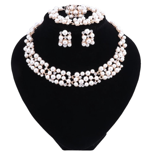 Pearl Necklace Set | Four Piece Pearl Jewellery set | Special Occasion Jewellery Set