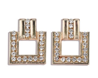 Gold Statement Earrings | Gold Rhinestone Earrings | Door Knocker Style Earrings | Square Shape Earrings