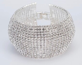 Voll Kristall Strass Manschetten Armband| extravagantes Manschettenarmband | Diamant Manschettenarmband | Braut Kristall Armband| breites Hochzeitsarmband