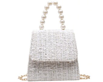 Soft Tweed l Boucle Handbag Tote Bag With Pearl Handles
