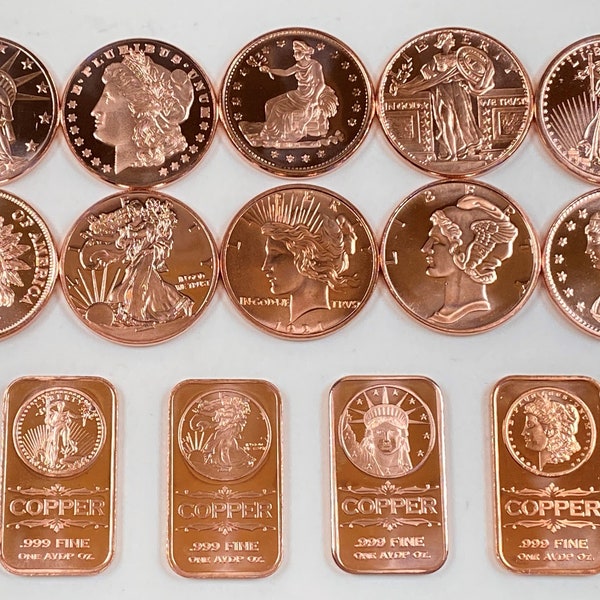 Liberty Lot * Copper Art Coins & Bars * Fine .999 Bullion * 14-piece Set * US Mint Lady Liberty Artwork * Newly Minted in the USA