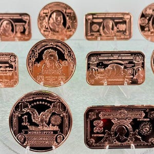 Copper Bullion Coins & Bars * US Currency Art * Twelve-Piece Set * Minted in the USA